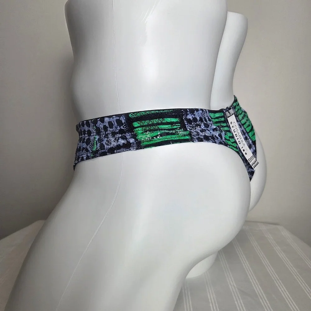 Cosabella x Studio 189 Mens Lace Thong Green Blue Geometric Print Low Rise NEW